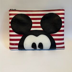 Disney Mickey Mouse Red and White Striped Zip Pouch Pre-Owned